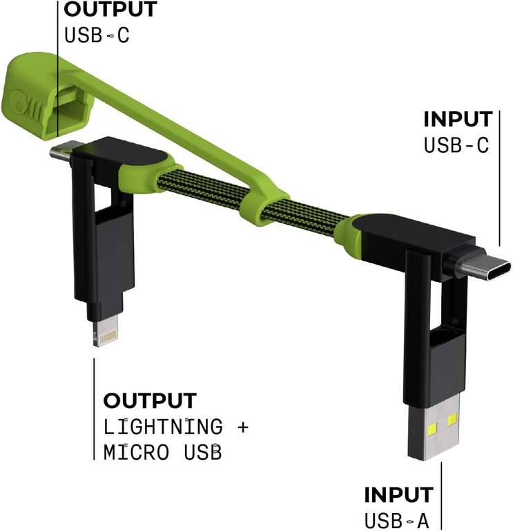 Rolling Square inCharge XL Pocket - kabel USB Type-c 6-w-1, uniwersalny kabel do ładowania Lightning, USB-C, USB-A i Micro USB, 100 W