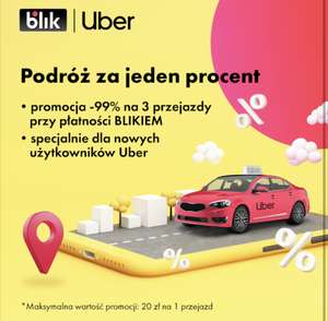 Uber - zniżka 99% (max. 20 zł) dla nowych oraz promocje dla obecnych przy płatności Blikiem