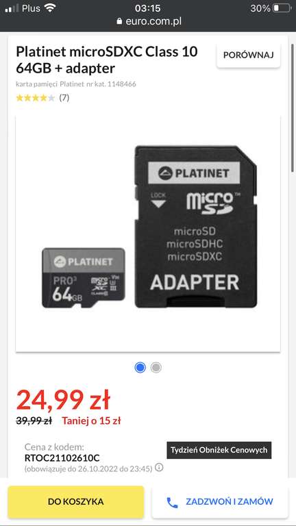 Karta pamięci Platinet microSDXC 64GB Class 10 + adapter