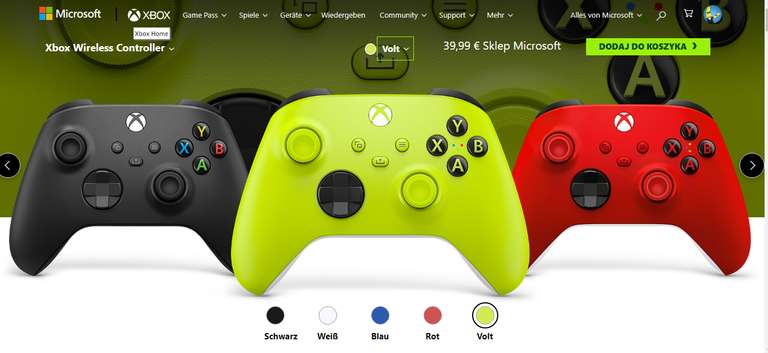 Kontroler Xbox Series S/X, One (Niebieski,czerwony,zielony) 39.99 Euro Microsoft.DE
