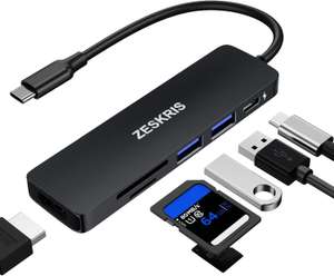Hub USB C, adapter USB ZESKRIS, adapter 6 w 1 USB-C, 2 USB 3.0 czytniki kart SD/micro SD, 4K HDMI, 100W PD