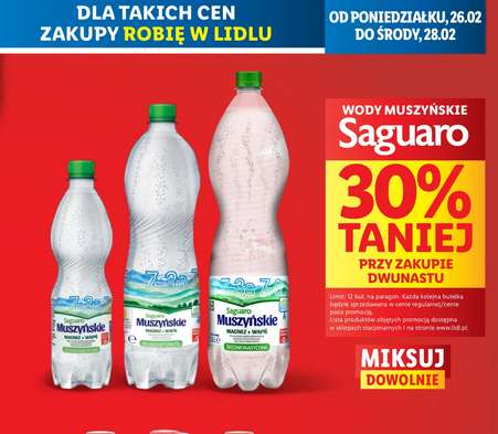 Saguaro Muszyńskie Woda mineralna Magnez + Wapń 1,5 l butelka cena przy zakupie 12 butelek @Lidl