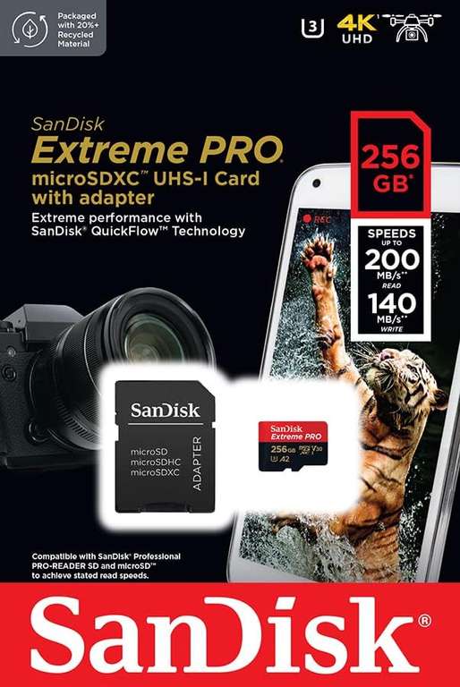 Karta SanDisk Extreme PRO microSDXC 256GB 200/140 MB/s A2 C10 V30 UHS-I U3