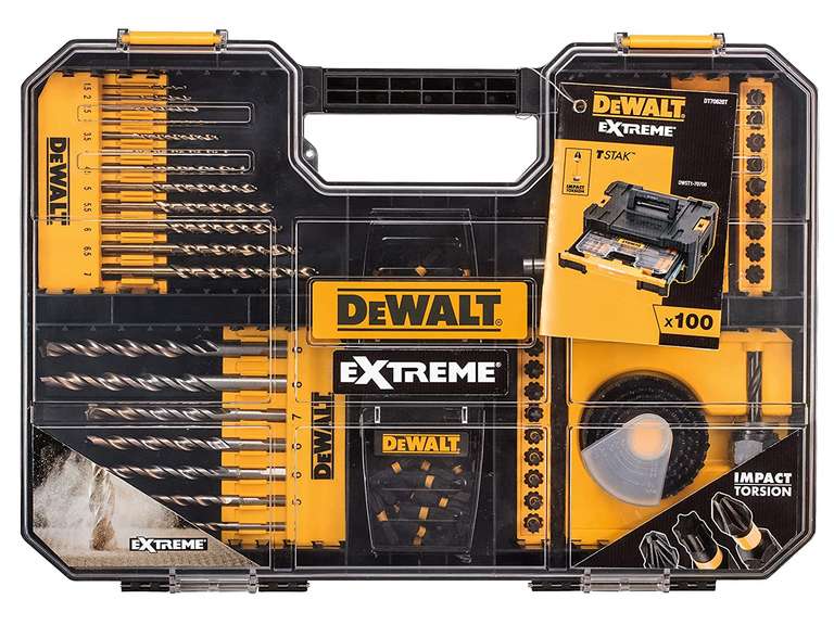 DeWalt DEWDT70620T zestaw wierteł ekstremalnych i SDS, żółty, zestaw 100 sztuk
