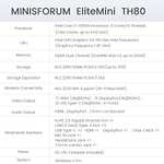 Mini PC MINISFORUM EliteMini TH80 - i7-11800H, 32GB RAM, 512GB SSD, Wi-Fi 6E/BT 5.2, USB-C, HDMI, DP, RJ45, Slot PCIe 4.0, 5X USB, Win11 Pro