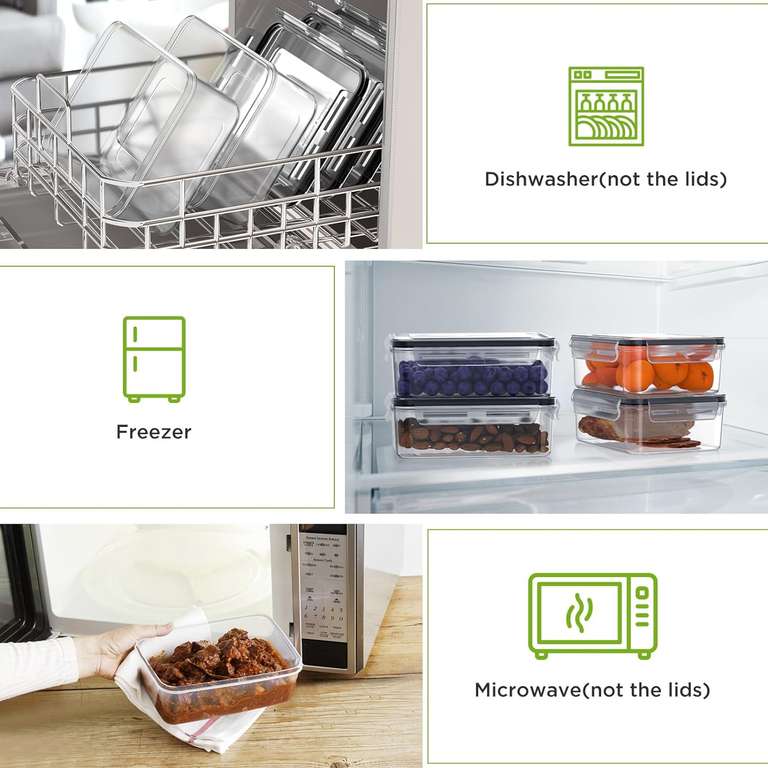 JSCORES Zestaw 6 pojemników do przechowywania żywności z pokrywkami, 3 x 1,6 litra i 3 x 1,1 litra, bez BPA
