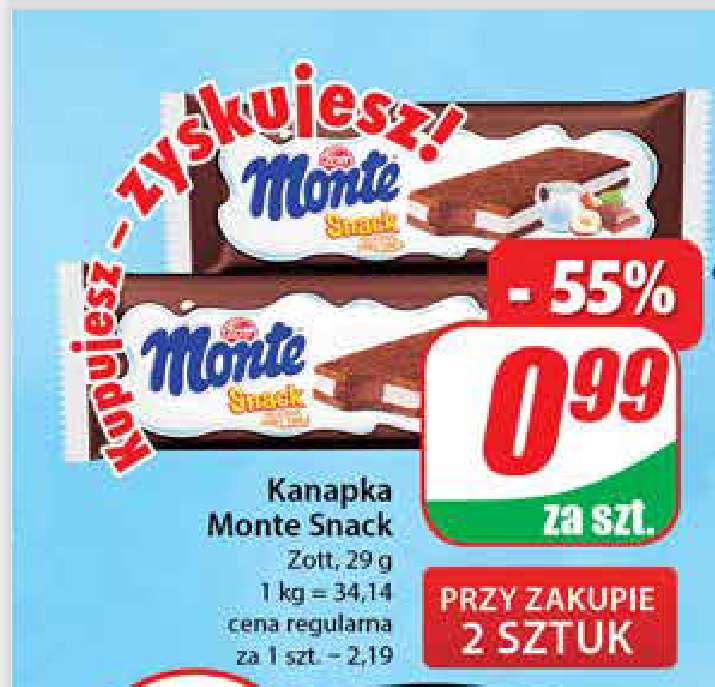 Zott Kanapka Monte Snack 29 g przy zakupie 2 szt. @Dino