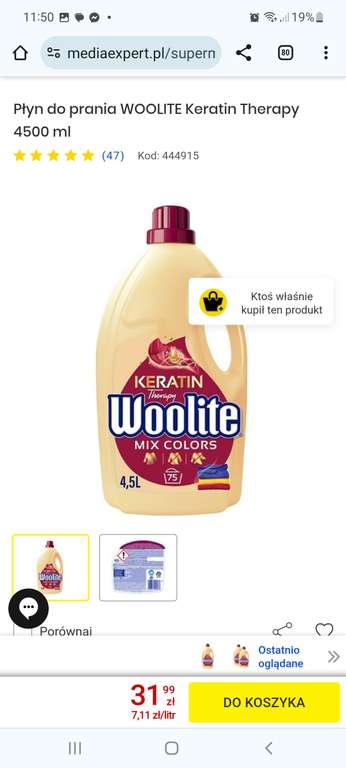 Płyn do prania Woolite keratin 4,5l w media expert 7,11zl/l, przy zakupie dwupaku 6,9zl/l