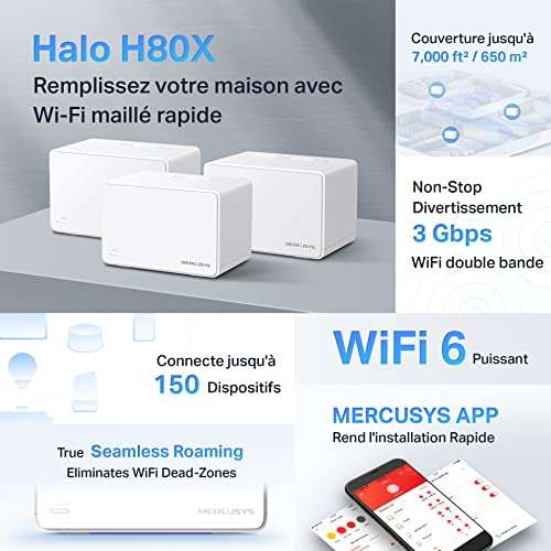 Router MERCUSYS Halo H80X (3 szt.) Mesh WiFi 6, 160MHz, 159,90 Eur