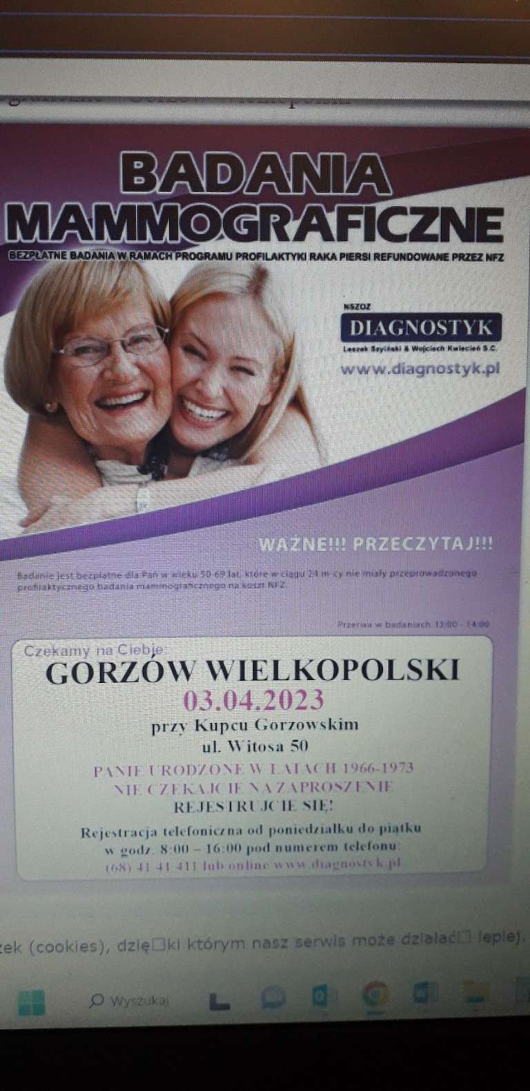 Darmowe Badania Mammograficzne w Gorzowie Wlkp.