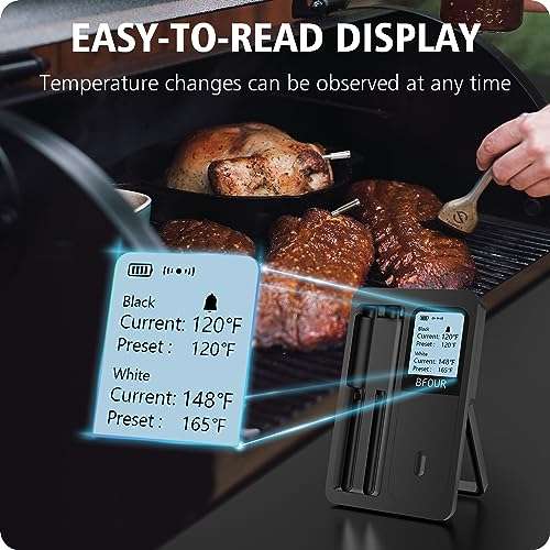 BFOUR Twin bezprzewodowy termometr do mięsa, 100 m, Bluetooth, z dużym wyświetlaczem LCD, inteligentny, wielokrotnego ładowania | 62,10 Euro