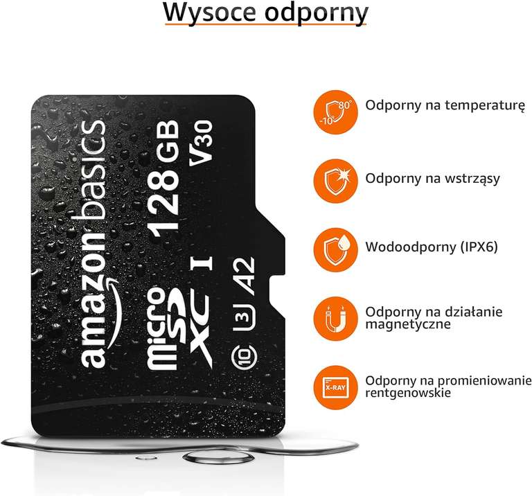 Amazon Basics - Karta pamięci 128 GB microSDXC, A2, U3, prędkość odczytu do 100 MB/s