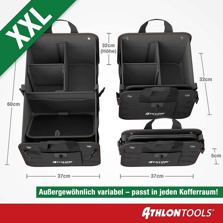 ATHLON TOOLS Torba do bagażnika premium z pokrywą – 60 litrów XXL organizer do bagażnika