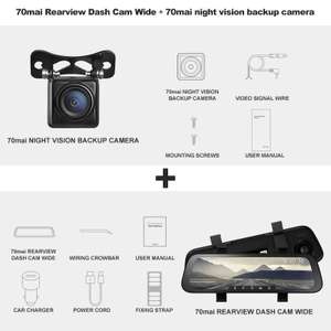 70mai Dash Cam Wide D07+Night Vision Backup cam - Lusterko wsteczne z kamerą w zestawie z kamerą tylną Night Vision