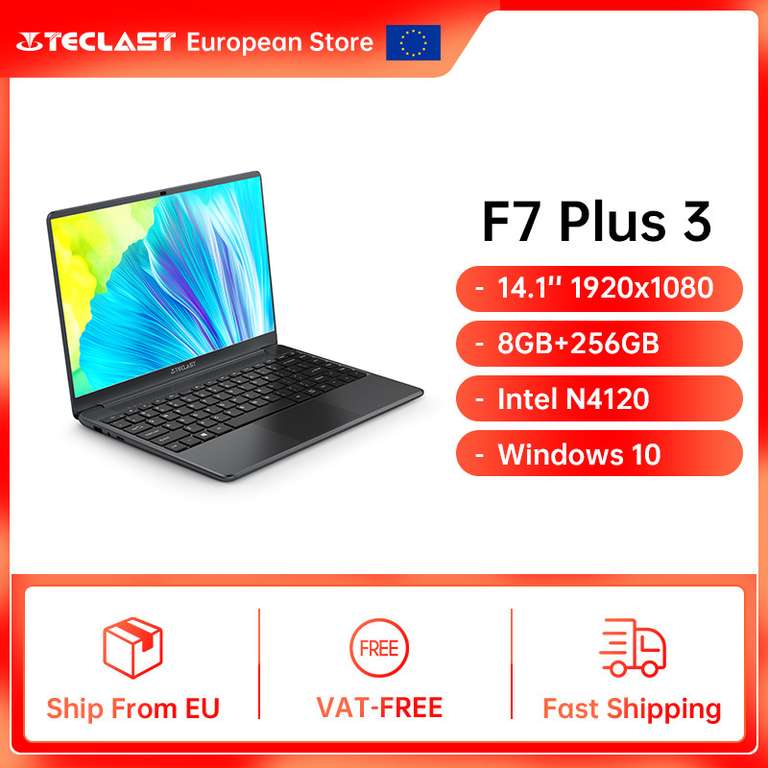 Laptop Teclast F7 Plus 3 (14,1", 1920 x 1080, 8GB RAM, 512 GB SSD, Win10) z wysyłką z Polski @AliExpress