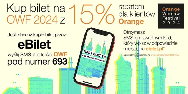 15% rabatu na bilety 2 dniowe Orange Warsaw Festival 2024 @ eBilet