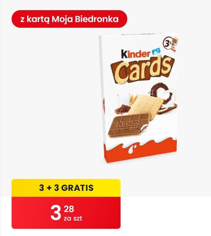 Ciastka Kinder Cards 3+3 gratis - Biedronka