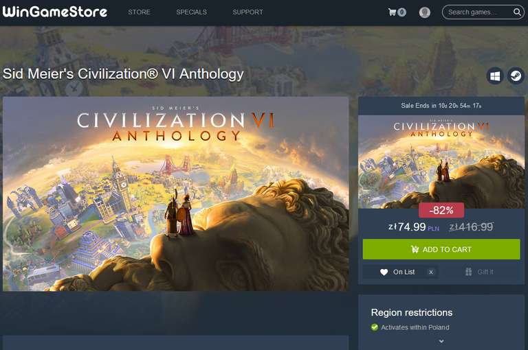 Gra Sid Meier's Civilization VI Anthology na Steam - 17,99 USD WinGameStore