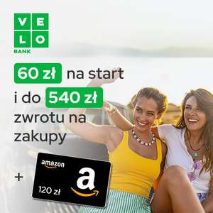 60zł na start + do 540zł (cashback) + 100zł na karcie Amazon za założenie i korzystanie z VeloKonta @PepperBonus+ VeloBank