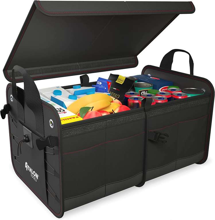 ATHLON TOOLS Torba do bagażnika premium z pokrywą – 60 litrów XXL organizer do bagażnika - z czerwonymi szwami ozdobnymi