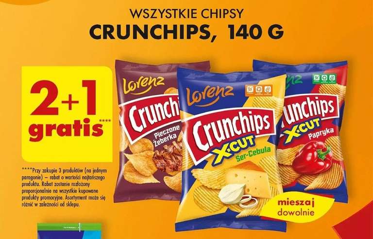 Wszystkie chipsy Crunchips 140g 2+1 gratis Biedronka