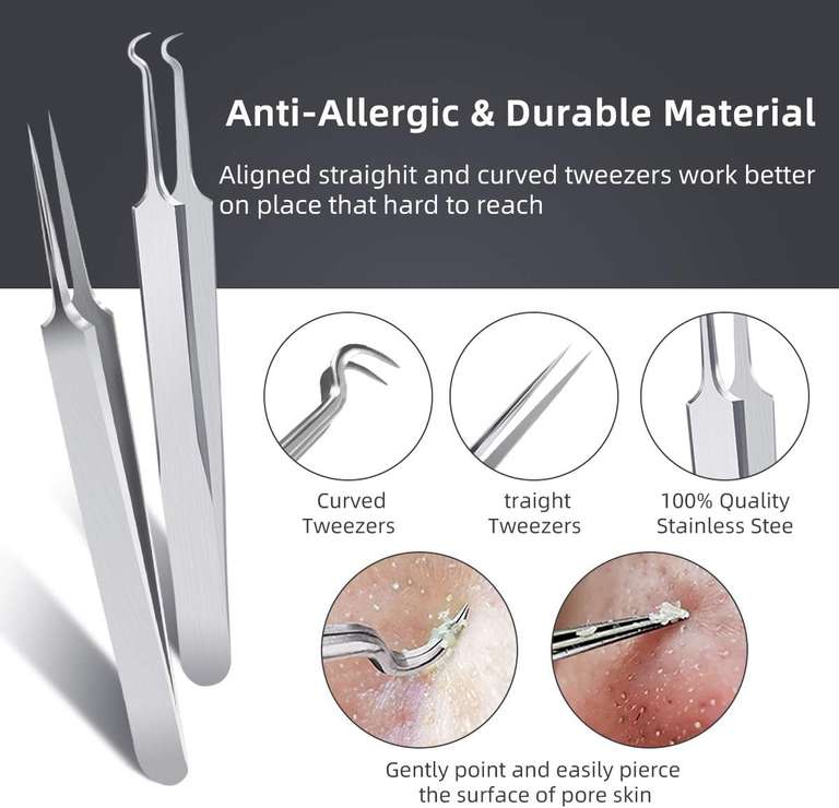 Zestaw 9 profesjonalnych narzędzi do usuwania pryszczy i zaskórników z chirurgicznej stali nierdzewnej w etui