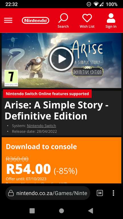 Arise: A Simple Story - Definitive Edition Nintendo Switch (54 randy)