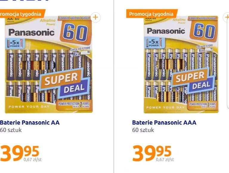ACTION Baterie alkaliczne Panasonic AA lub AAA 60szt 0.67 zł za 1szt