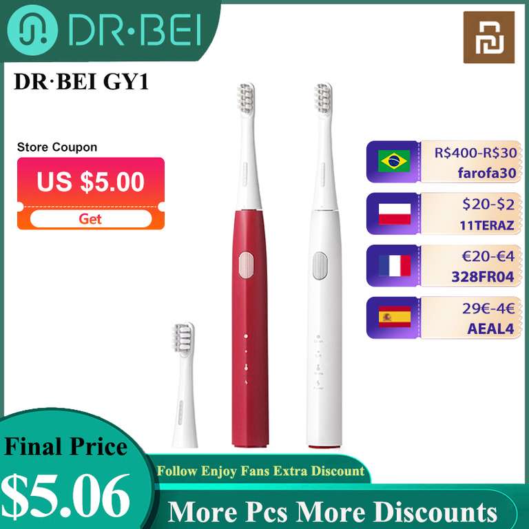 DR•BEI GY1 - Ultradźwiękowa elektryczna sztoczeczka do zębów za $8,14