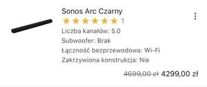 Soundbar Sonos ARC w kolorze czarnym 4299,-