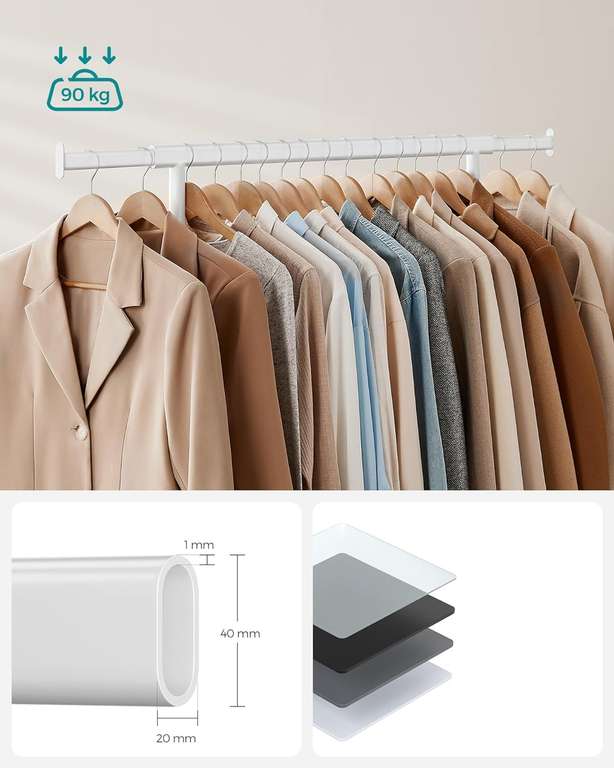 Metalowy wieszak na ubrania Songmics HSR013W01 za 96zł z Prime (biały, kółka, udźwig do 90kg) @ Amazon.pl