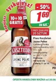 Piwo Kasztelan Jasne pełne 5,6% 0,5L butelka zwrotna 10+10 gratis @Dino