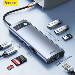 Baseus Stacja dokująca USB-C 8w1 (HDMI 4k@60Hz, RJ45 1Gbps, 3x USB 3.0, USB-C 100W PD, czytnik kart SD/TF $24.28