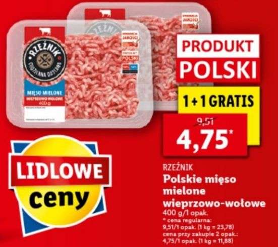 Mięso mielone wieprzowe-wołowe Rzeźnik 400g 1+1 gratis Lidl