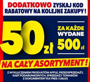 RTV Euro AGD - 50 zł za każde wydane 500 zł na kolejne zakupy