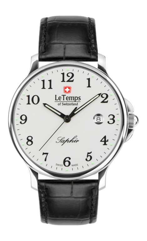 Zegarek męski Le Temps of Switzerland ZAFIRA, 41/7mm, 5ATM, Szafir. Biały (czarny 384zł).