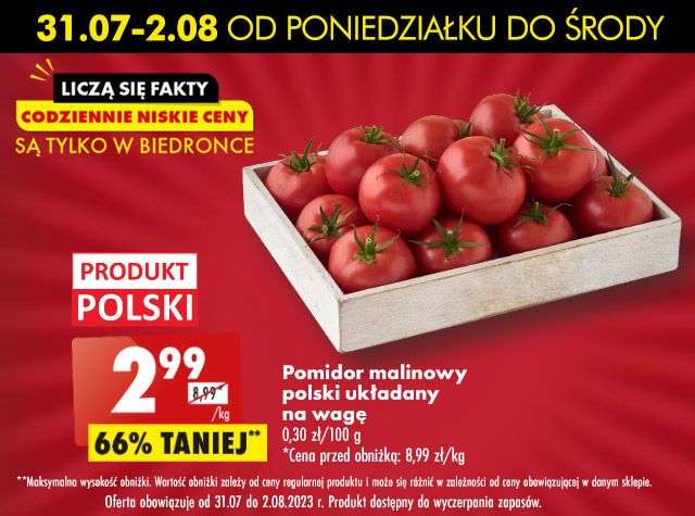 Pomidor malinowy polski ukladany 2,99kg Biedronka