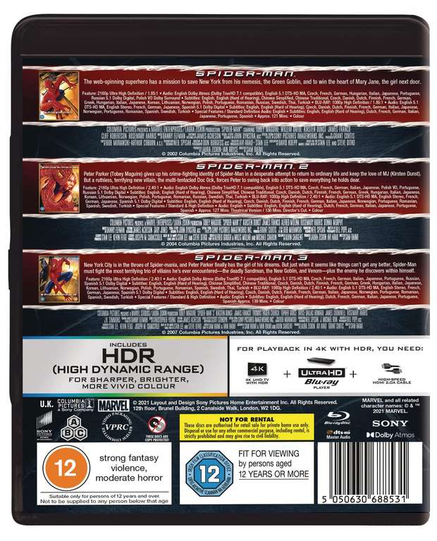 Spider-Man Trylogia Kolekcja 4K Ultra HD + Blu-Ray 25,74 GBP