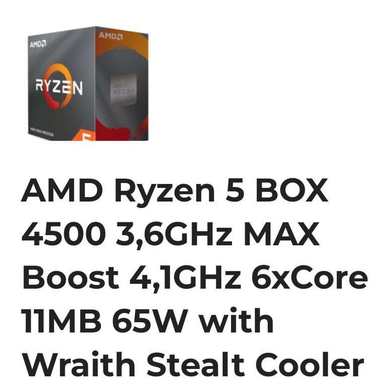 Procesor AMD Ryzen 5 BOX 4500 3,6GHz MAX Boost 4,1GHz 6xCore 11MB 65W with Wraith Stealt Cooler