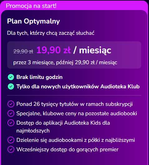 Audioteka klub przez pierwsze 3 miesiące dla nowych użytkowników taniej 10 zł