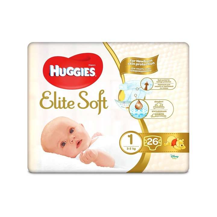 Pieluszki Huggies Elite Soft 1 (2-5 kg) 26 szt. - 10,32zł przy zakupie 4 szt.