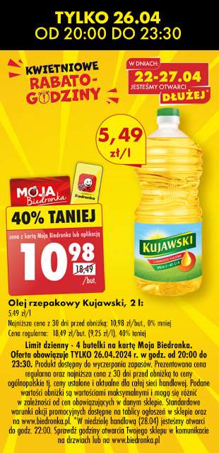 Olej rzepakowy Kujawski 2L - 5,49 zł za litr