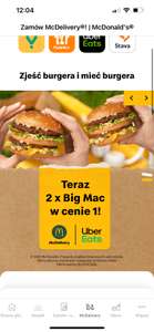 2x Big Mac w cenie 1 z dowozem w Uber Eats