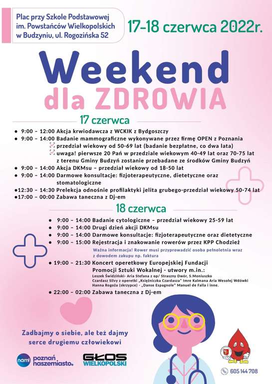 Weekend dla zdrowia 17-18.06 m.in. akcja krwiodawcza w Budzyniu