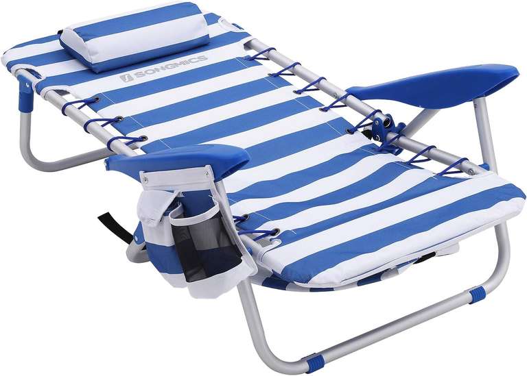 SONGMICS GCB62BU Krzesło plażowe przenośne z zagłówkiem aluminiowe