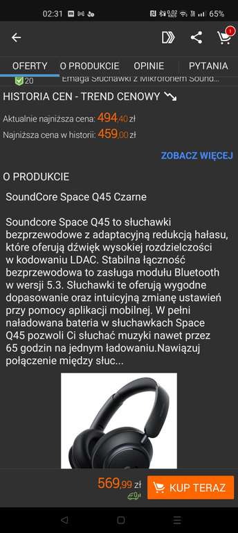 Słuchawki bezprzewodowe nauszne Soundcore Space Q45