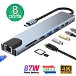 Mały Hub USB-C 8w1 USB-C 3.1 na 8 portów HDMI 4K/30Hz | RJ45 100Mbps | SD/TF | PD 87W | USB-C i USB 3.0 i USB 2.0 [8.02 USD]