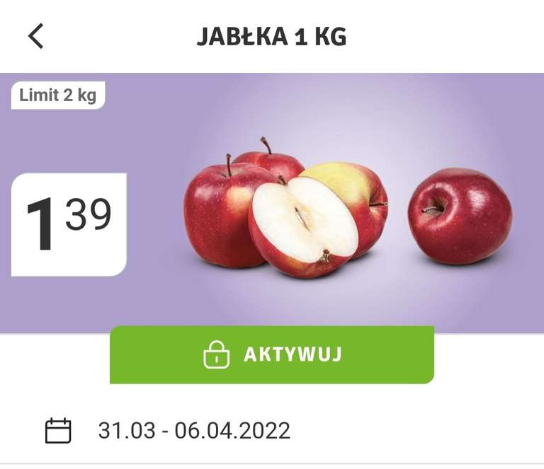 Jabłka 1kg po 1,39 zł z kuponem w aplikacji Nasza Stokrotka