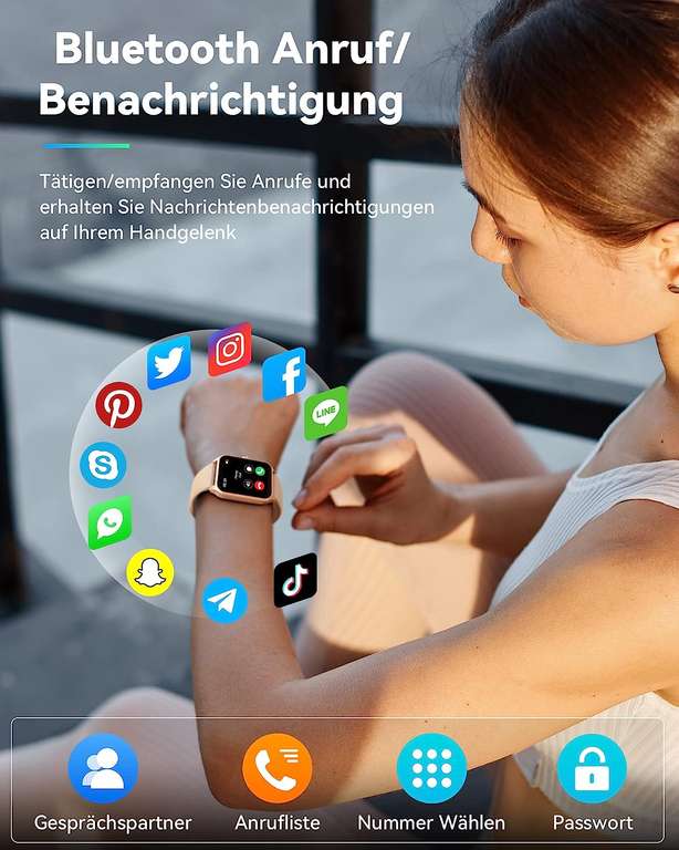 Tensky damski smartwatch z odbieraniem połączeń, 1,83", Bluetooth, wodoodporny, IP68, Alexa, 60 trybów sportowych, dla Androida i iOS