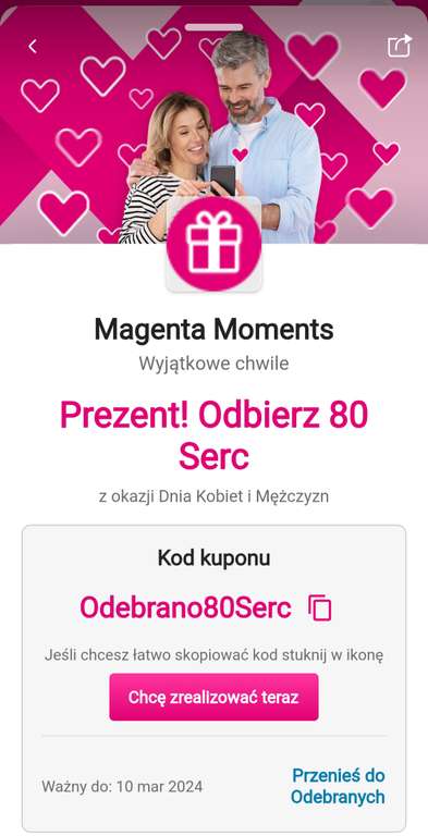 80 Serc do odbioru w apka Mój T-Mobile, oferta specjalna dla Uczestników Magenta Moments.